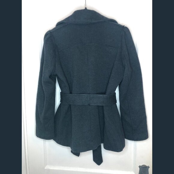 Kenneth Cole Reaction Gray Belted Cotton-Blend Coat Peacoat Style Size L - Picture 2 of 8